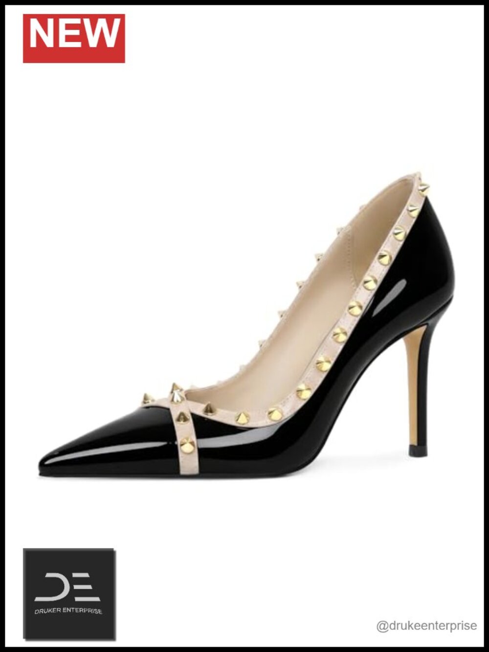 Studded Stiletto Pumps Pointed Toe Microfiber Slip On Party Dress Shoes